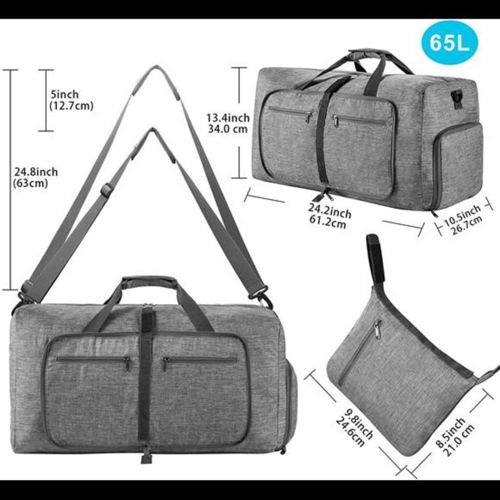 Travel Duffle Bag Foldable Compartment Overnight Bag Waterproof & Tear Resistant - Picture 4 of 6